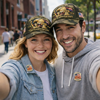 USA 250th Year Anniversary Patriotic Cameo Cap With Liberty Badge