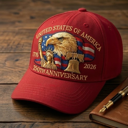 USA 250th Anniversary Hat – Liberty Badge Baseball Cap
