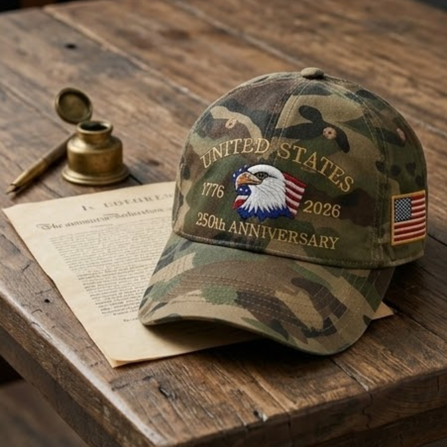 USA 250th Year Anniversary Patriotic Cameo Cap With Liberty Badge