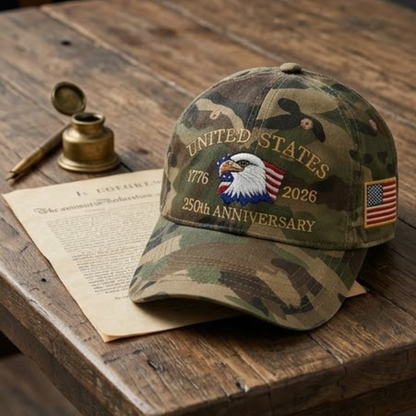 USA 250th Year Anniversary Patriotic Cameo Cap With Liberty Badge