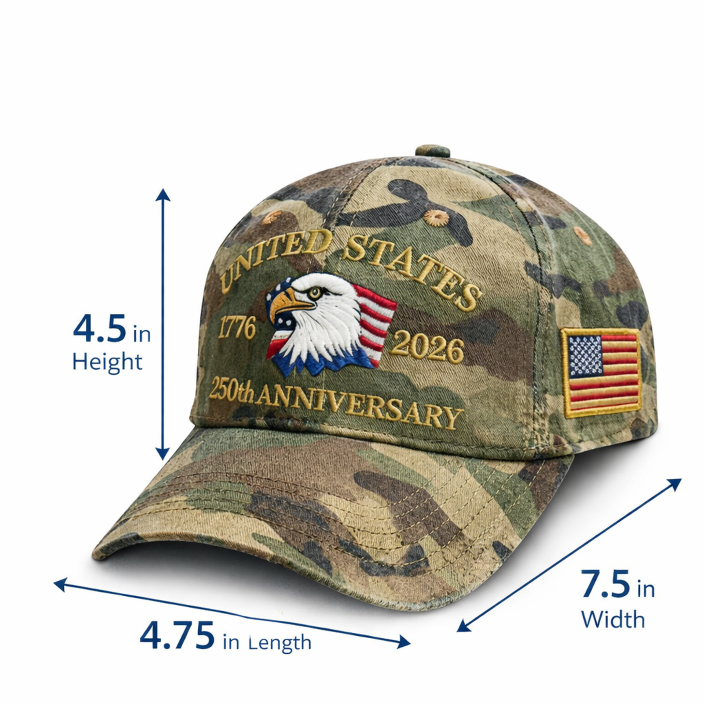 USA 250th Year Anniversary Patriotic Cameo Cap With Liberty Badge
