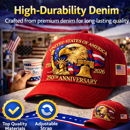 USA 250th Anniversary Hat – Liberty Badge Baseball Cap