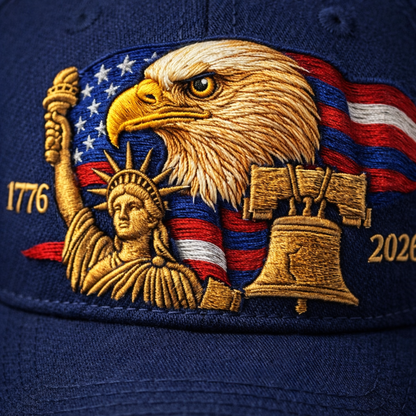 USA 250th Anniversary Hat – Liberty Badge Baseball Cap (Blue)