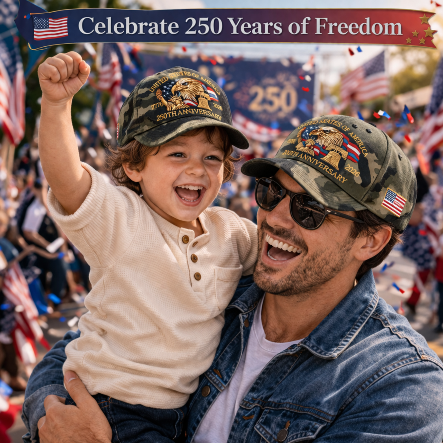 USA 250th Year Anniversary Patriotic Cameo Cap With Liberty Badge
