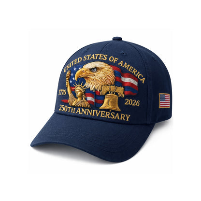 USA 250th Anniversary Hat – Liberty Badge Baseball Cap (Blue)