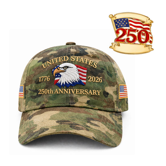USA 250th Year Anniversary Patriotic Cameo Cap With Liberty Badge