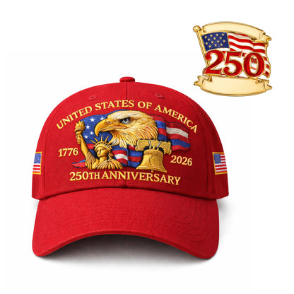 USA 250th Anniversary Hat – Liberty Badge Baseball Cap