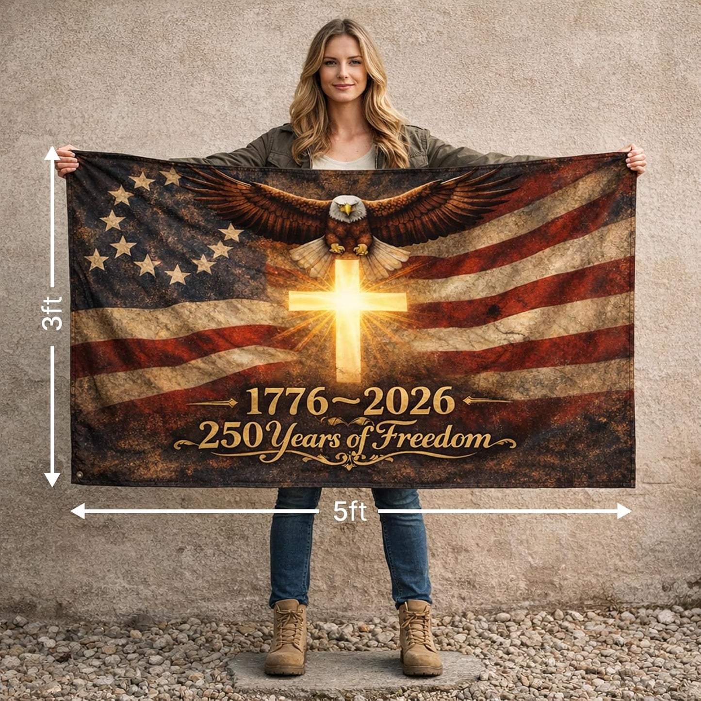 America 250th Anniversary Flag 1776-2026 – 3x5 Ft Polyester Cross