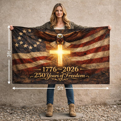 America 250th Anniversary Flag 1776-2026 – 3x5 Ft Polyester Cross