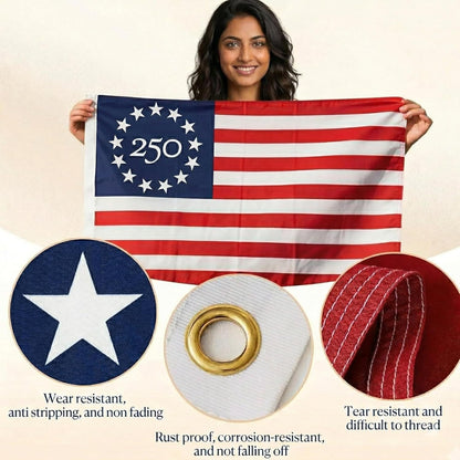 USA 250th Anniversary Flag 3x5 Ft With Embroided Nylon Fabric