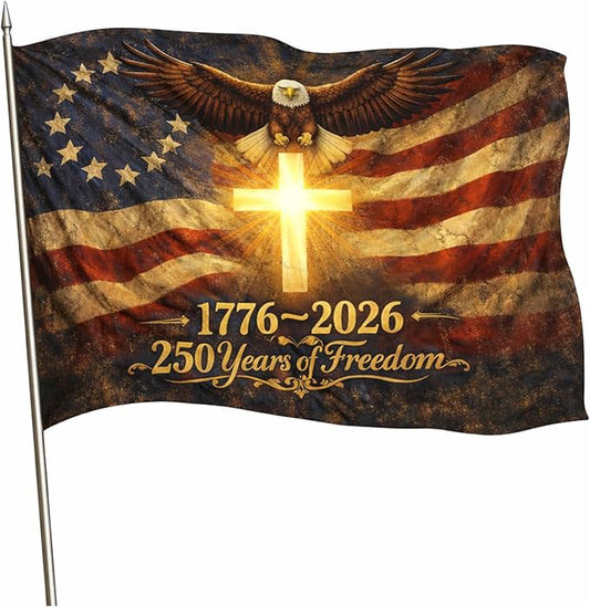 America 250th Anniversary Flag 1776-2026 – 3x5 Ft Polyester Cross