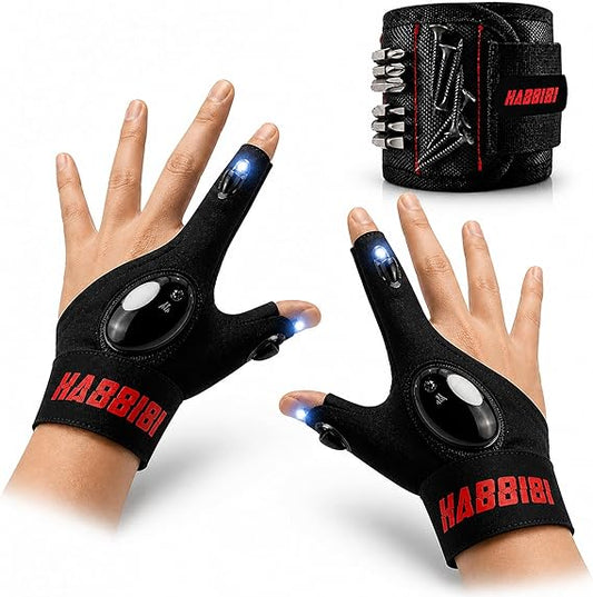 LED Flashlight Gloves for Men with Magnetic Wristband