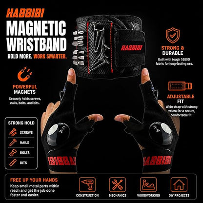 LED Flashlight Gloves for Men with Magnetic Wristband