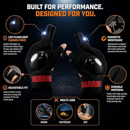 LED Flashlight Gloves for Men with Magnetic Wristband