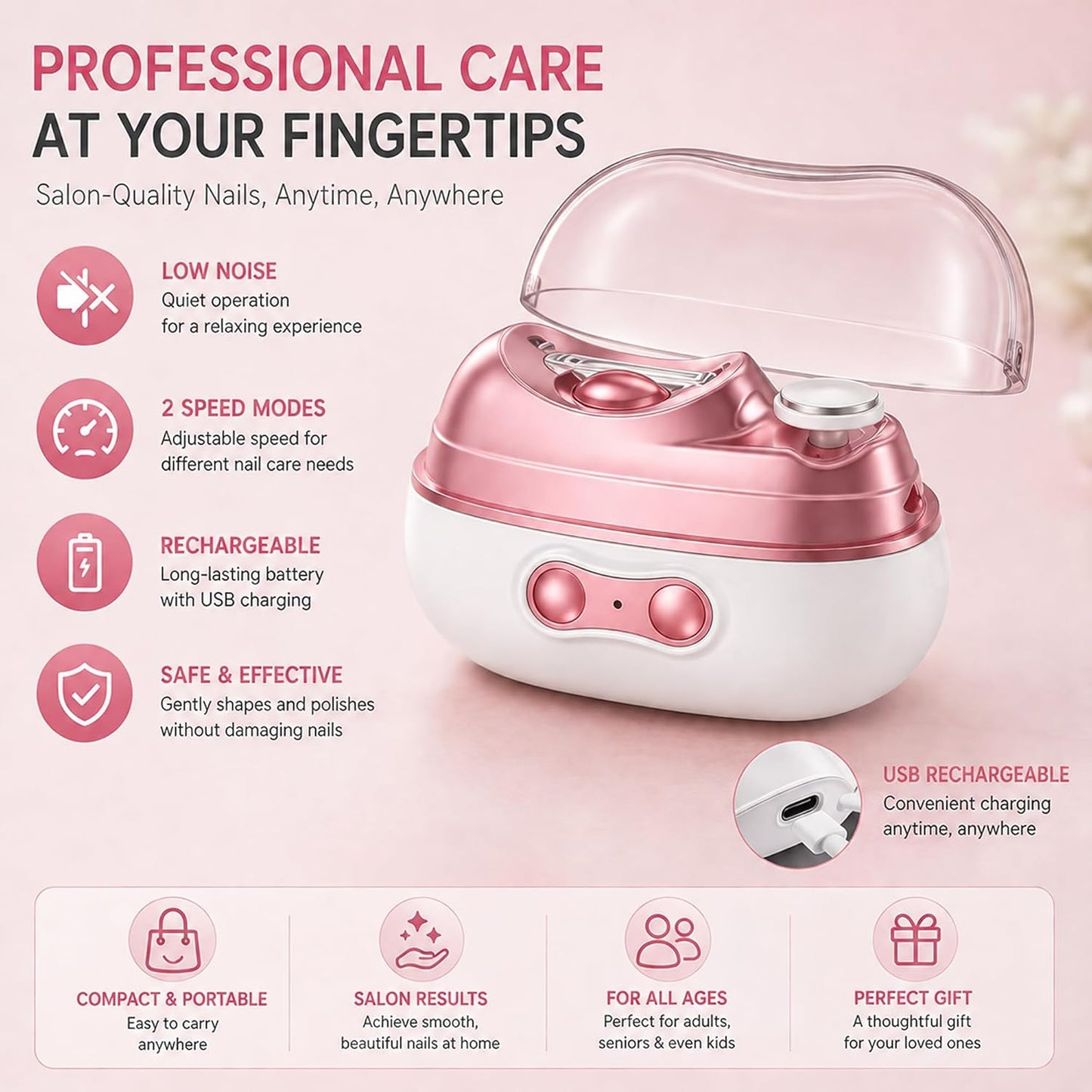 Electric Nail Clipper 4 in 1 Upgraded Rechargeable Automatic Nail Trimmer with LED Light